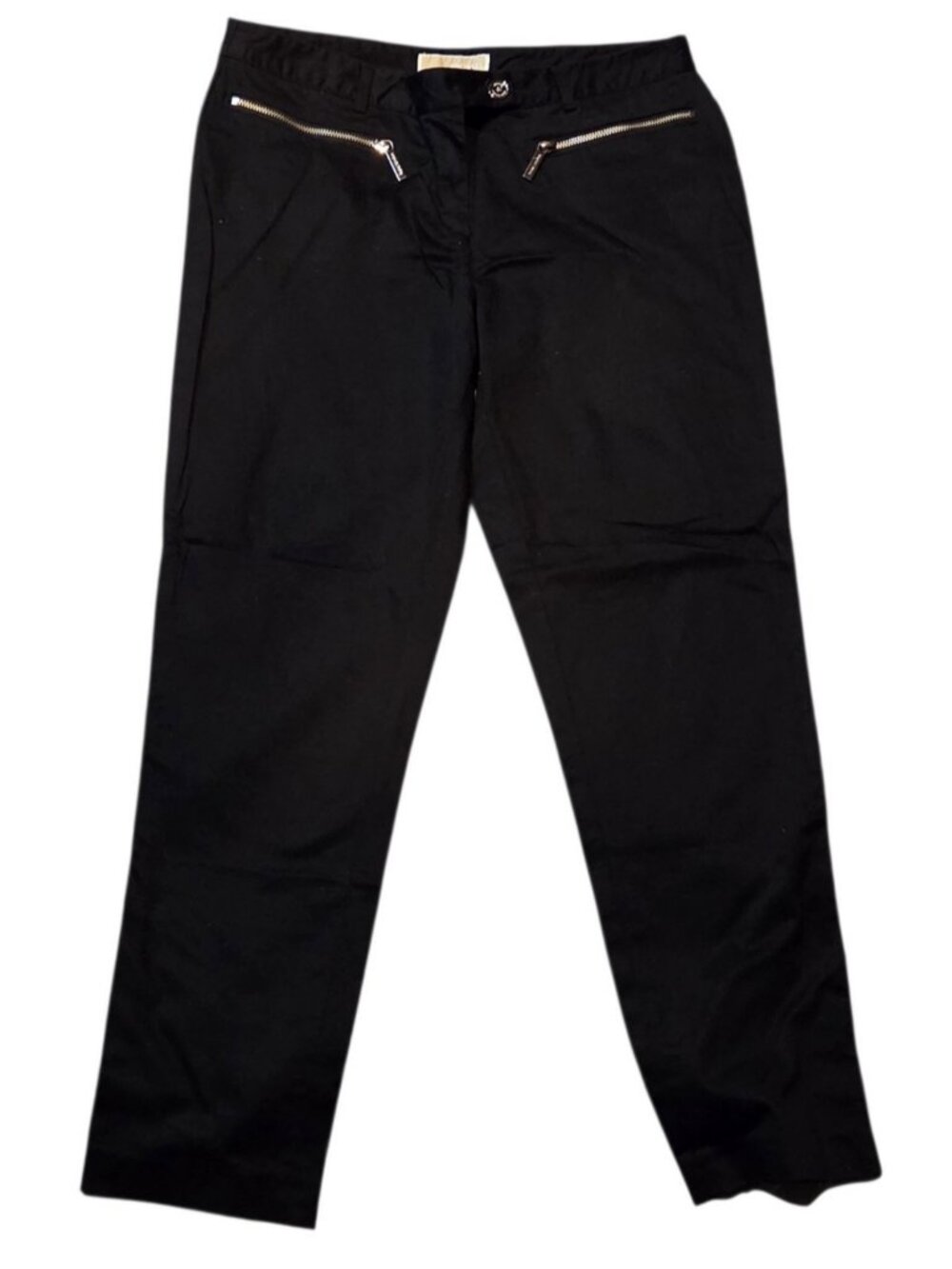 Michael Kors Black Skinny Pants Metal Zipper Detail Sz 8  Loose Button